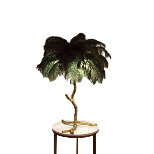 Ostro Genuine Ostrich Feather Brass Table Lamp