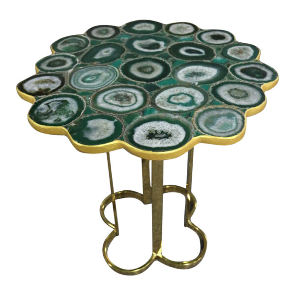 Clover Emerald Green Agate Stone End Table with Gold Metal Base
