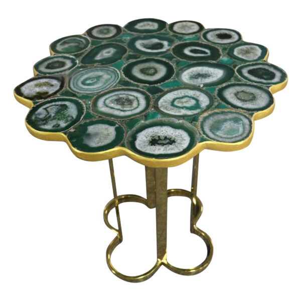 Clover Emerald Green Agate Stone End Table with Gold Metal Base