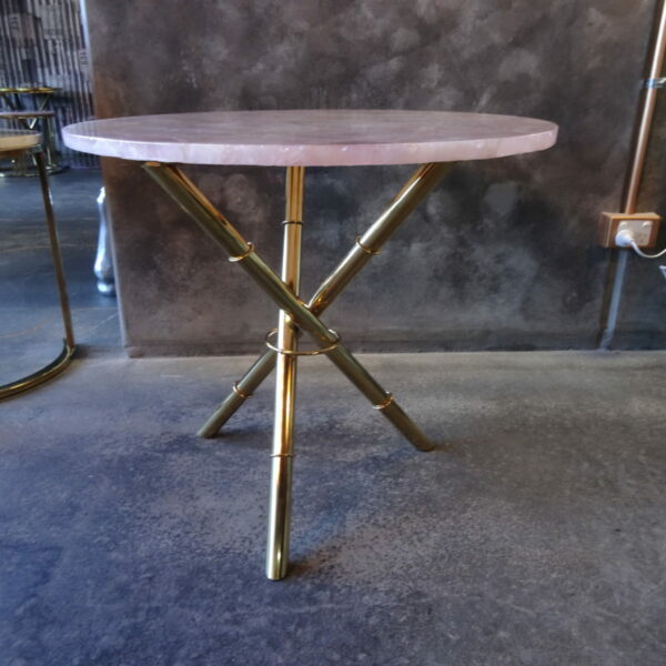 Strike Rose Quartz Side Table with Gold Metal Frame