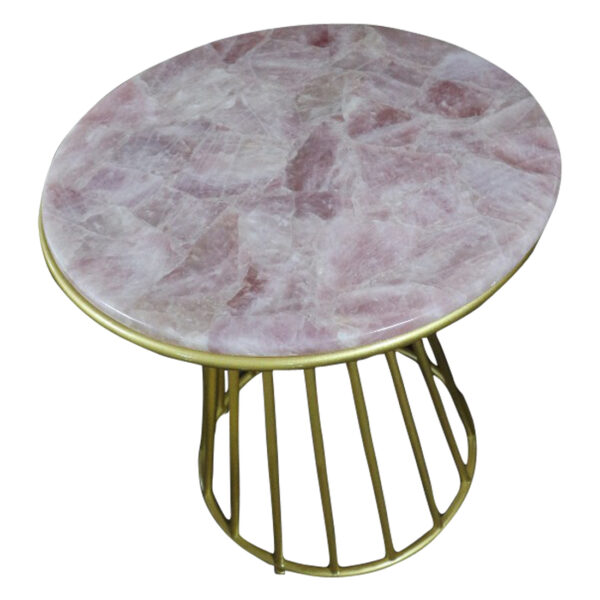 Blush Roze Quartsz Side Table with Gold Metal Frame