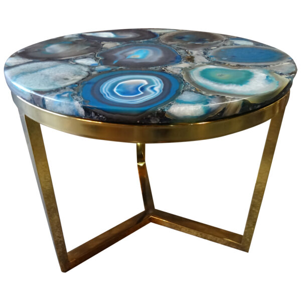 Azzure Teal Blue Agate Nestling Table with Gold Metal Frame