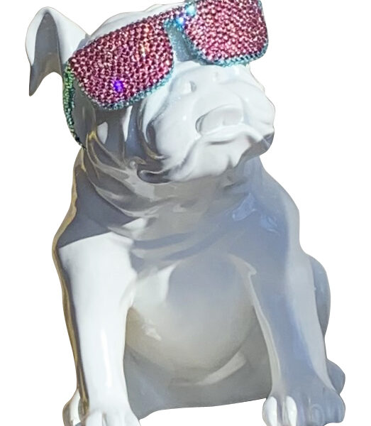 Beau the Bulldog Resin and Swarovski Sculpture - White/Pink
