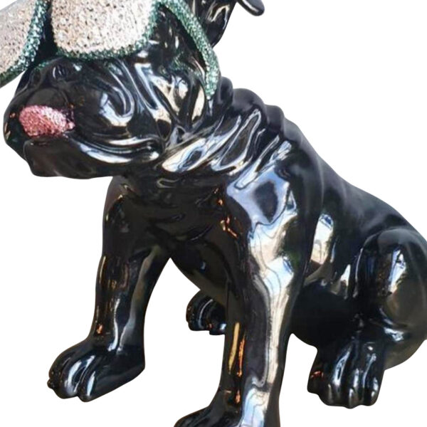 Beau the Bulldog Resin and Swarovski Sculpture - Black/white/green