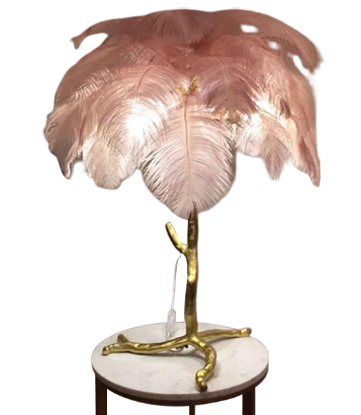 Ostro Genuine Ostrich Feather Brass Table Lamp