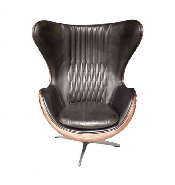 Admiral Black Leather and Copper Egg Chair