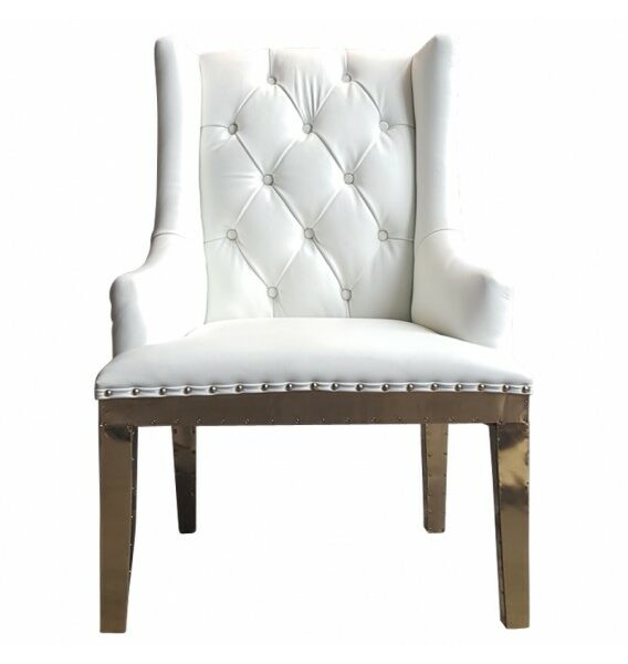 The Empire White Leather and Polished Brass Chair