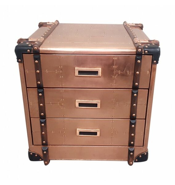Aviator Copper Bedside Table with Drawers