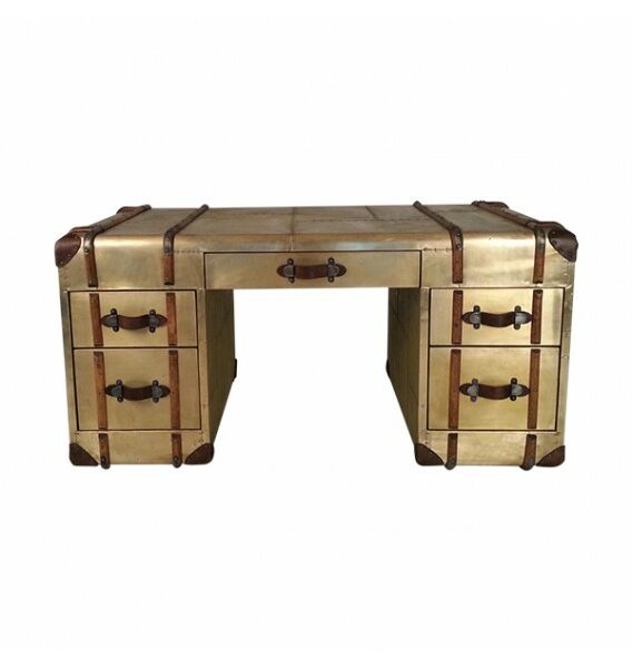 Turbojet Brass and Wood Desk