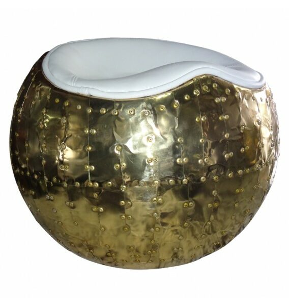 Belle X-1 Polished Brass and White Leather Aviator Cocoon Stool