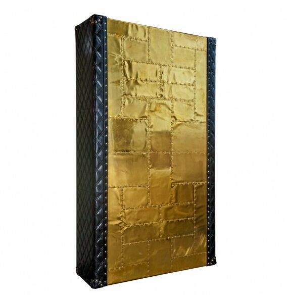 Piper Aztec Polished Brass and Black Leather Bookshelf