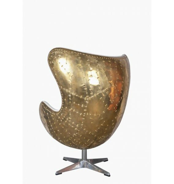 Admiral White Leather and Polished Brass Egg Chair