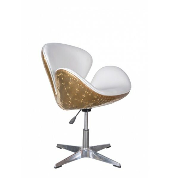 Gauntlet Polished Brass and White Leather Swan Chair