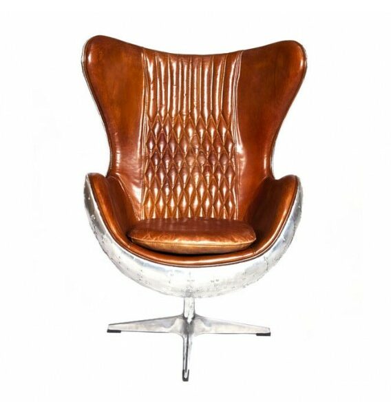 Admiral Brown Leather and Aluminium Egg Chair