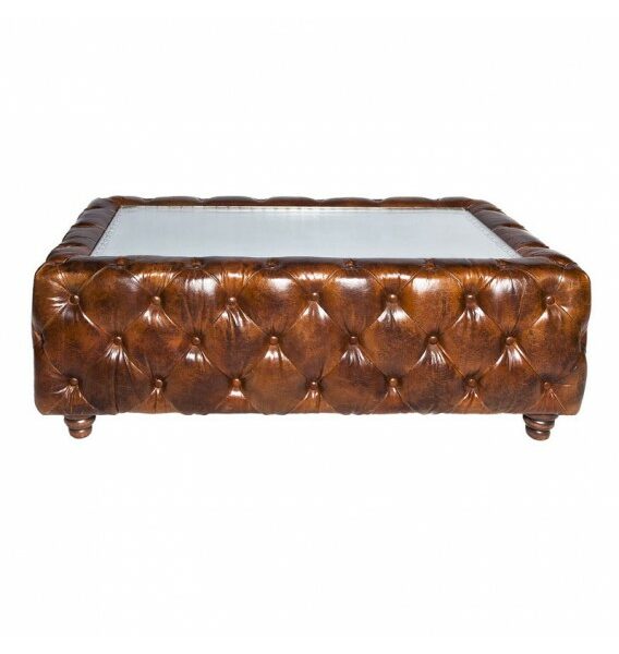 Regal Aluminium and Brown Chesterfield Leather Coffee Table