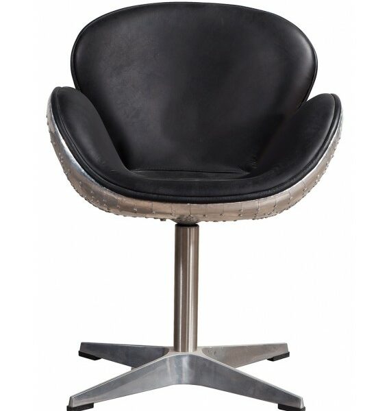 Gauntlet Aluminium and Black Leather Swan Chair