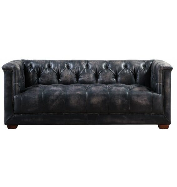 Gladiator Cube 3 seat vintage leather sofa - black chesterfield leather and Aluminium