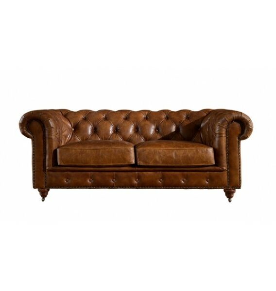 Winston Two Seat Classic Vintage Leather Chesterfield Lounge - Camel Brown