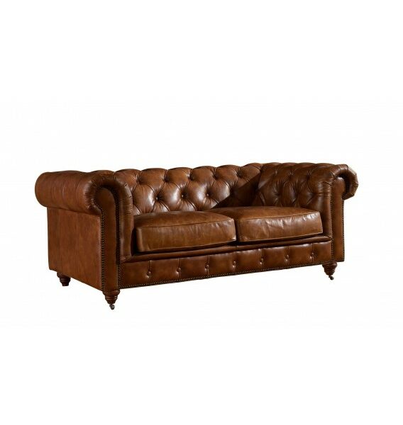 Winston Two Seat Classic Vintage Leather Chesterfield Lounge - Camel Brown