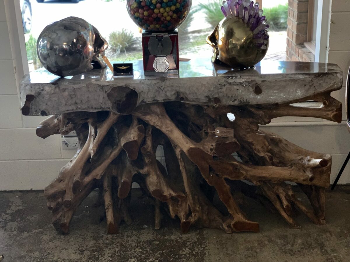 Natural Teak Root Wood Console Table with resin top