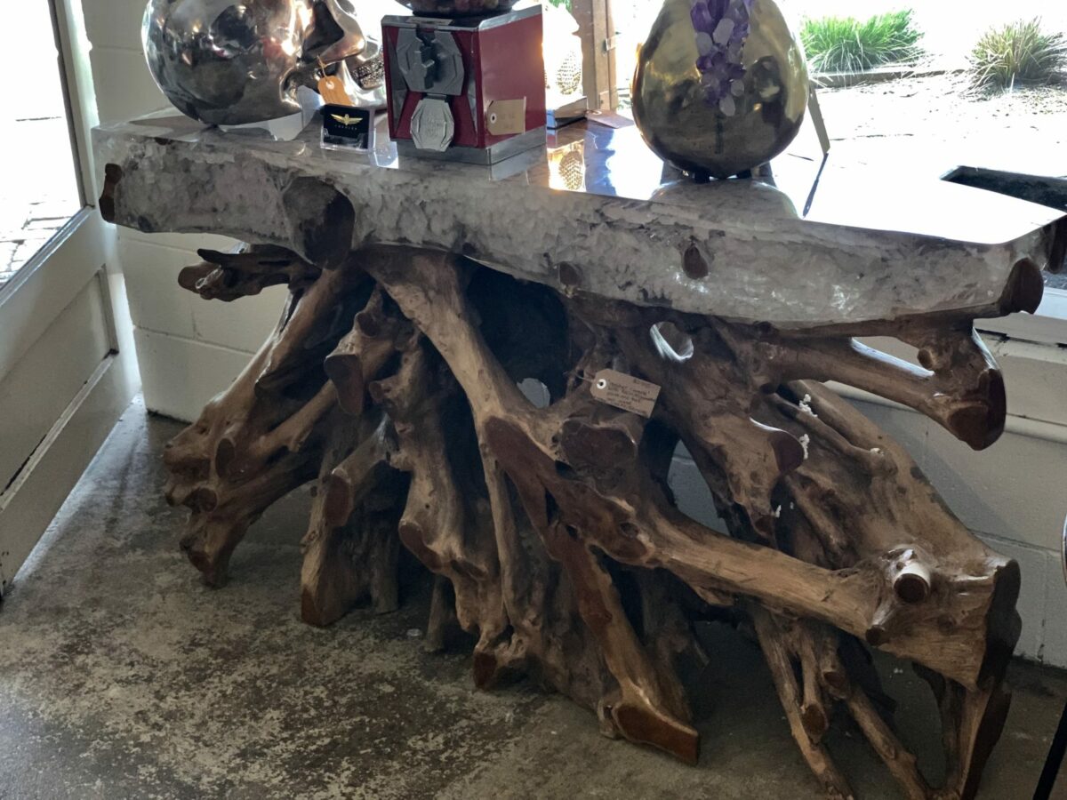 Natural Teak Root Wood Console Table with resin top