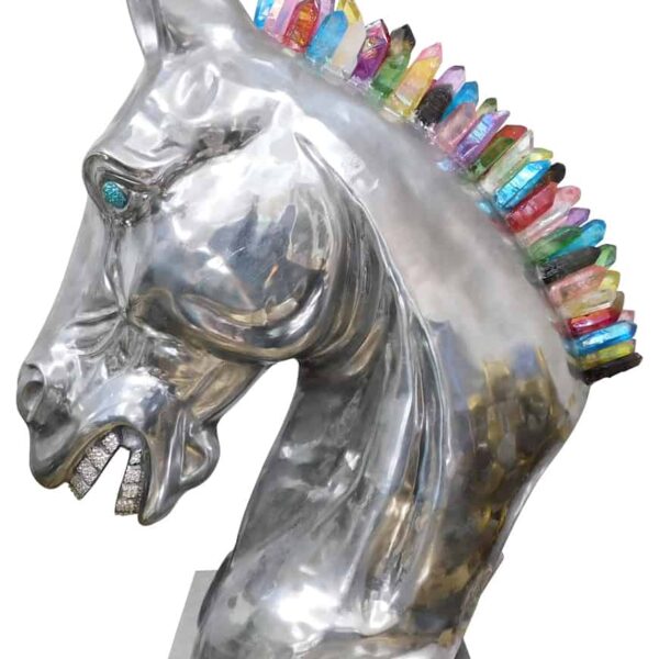 Calu Aluminium Horse Sculpture with Crystal and Quartz Stone