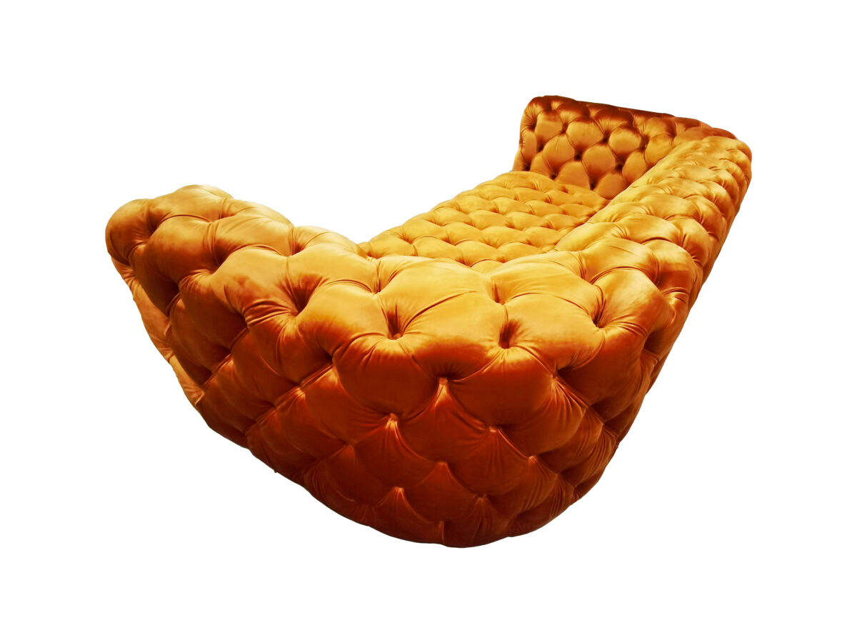 Roundback Burnt Orange Velvet Chesterfield Three seat Lounge