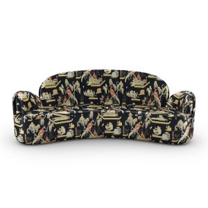 Strings Sofa - Plush Black-Beige Jacquard Fabric