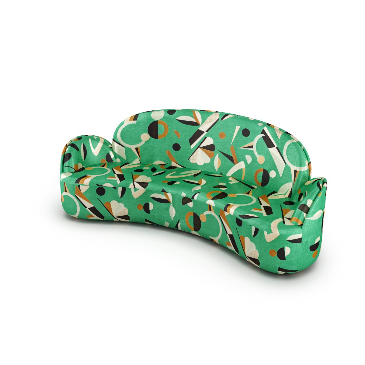 Strings Sofa - Plush Green Geometric Fabric