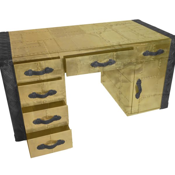 Piper Aztec Brass and Black Leather Desk