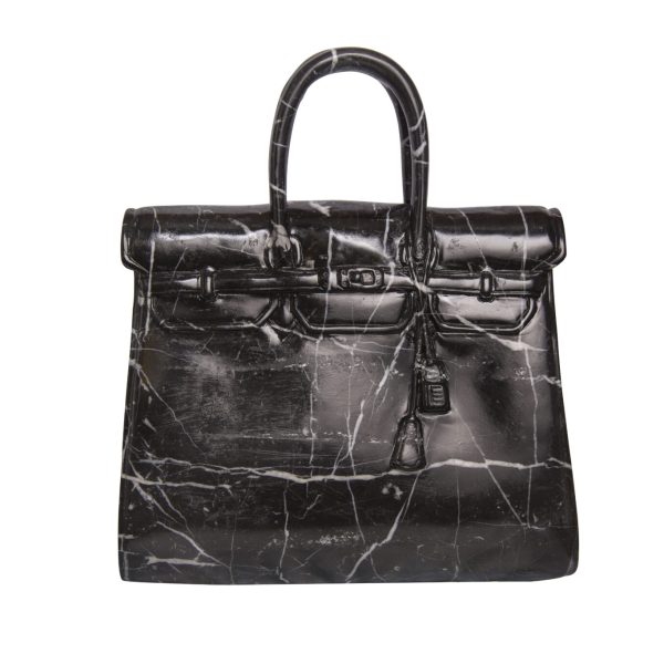 Birkin 42 Black Marble Handbag Sculpture
