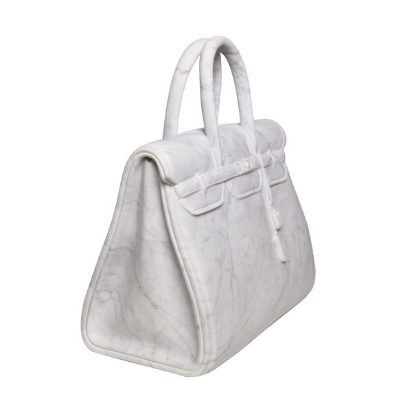 Birkin 42 White Marble Handbag Sculpture